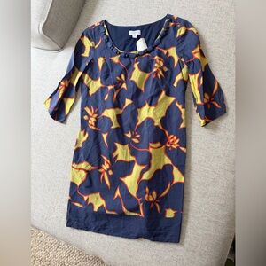 LOFT shift dress Navy and Yellow Dress with Red Accents